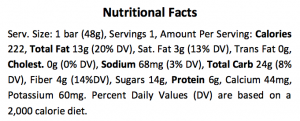 BANGLE Nutrition Facts